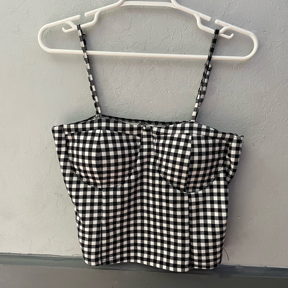 Plaid padded crop tank top